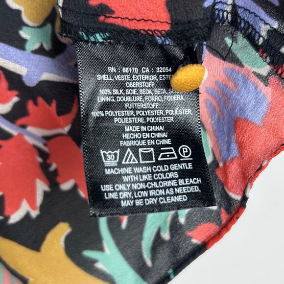 Maeve Folkart Kimono Silk Blouse Keyhole Back Bell Sleeves Sheer Womens Size 0 - Picture 8 of 13